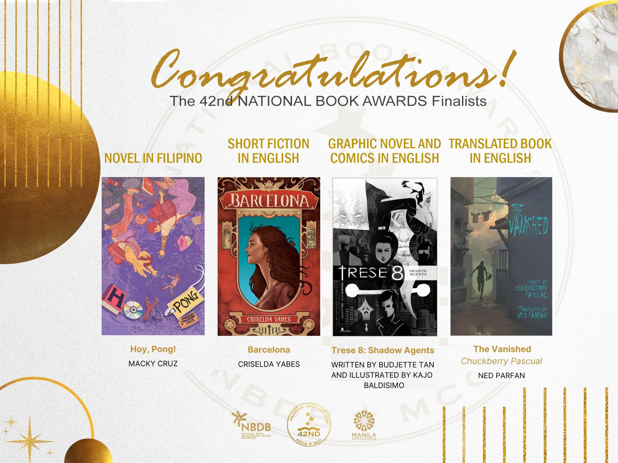 42nd National Book Awards Finalist (Best Novel in Filipino) ang Hoy, Pong!